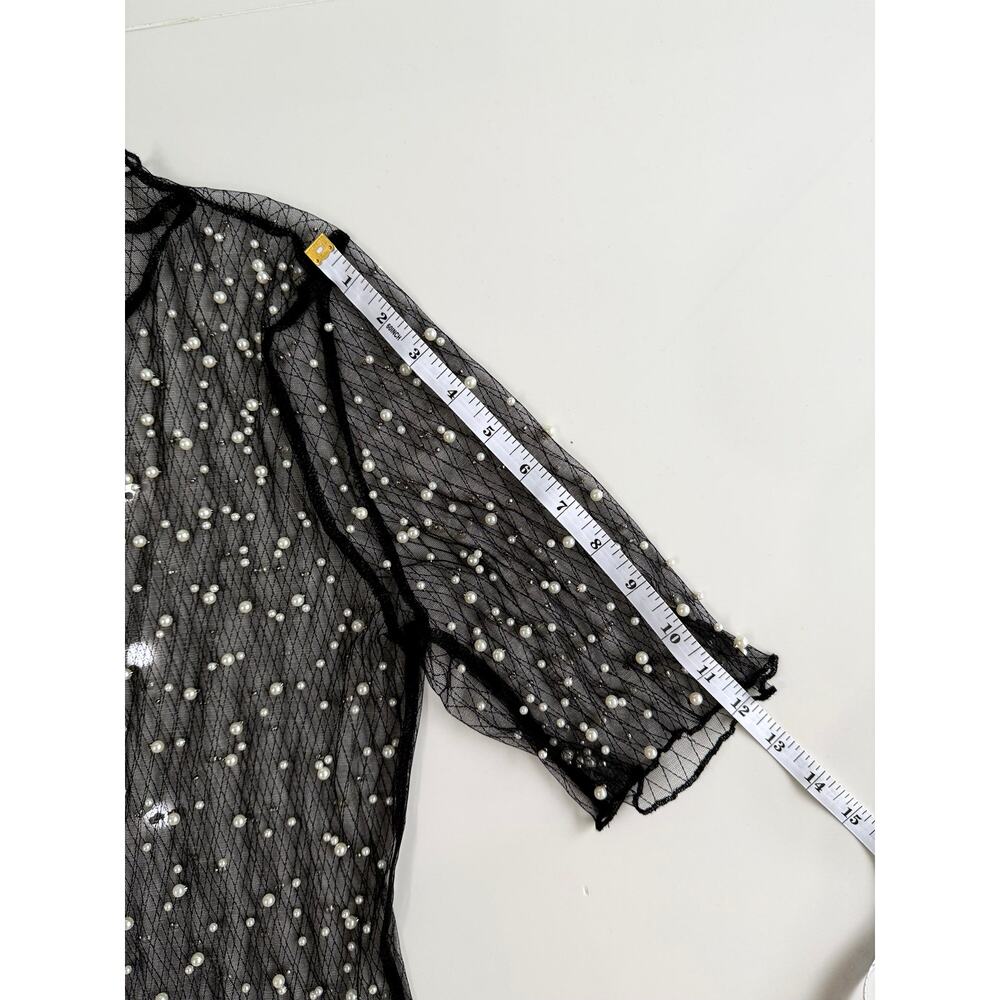 Hot & Delicious Black Sheer pearl dress/cover up L - Picture 10 of 12